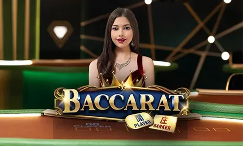 Live dealer at a baccarat table with cards